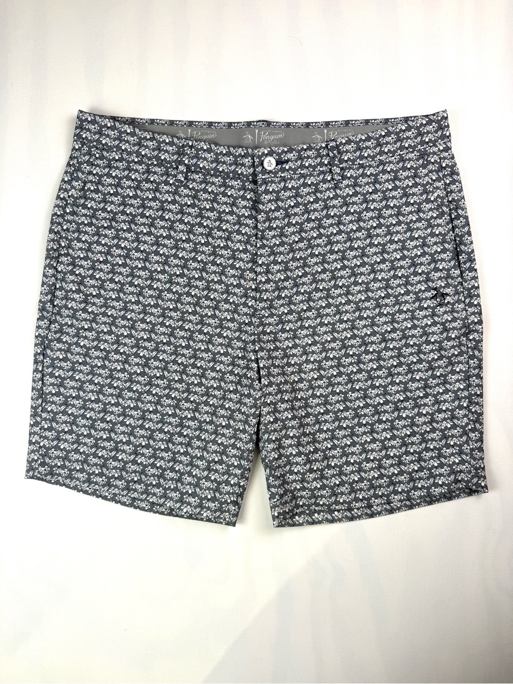 Original Penguin Golf Shorts Mens 36 Gray Floral Print Performance Stretch Flat
